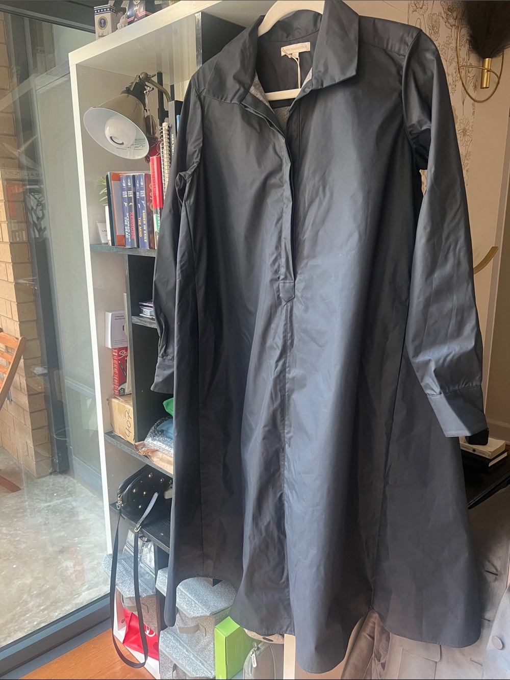 Dark Gray A-Line Long Sleeve Shirt Poncho Dress